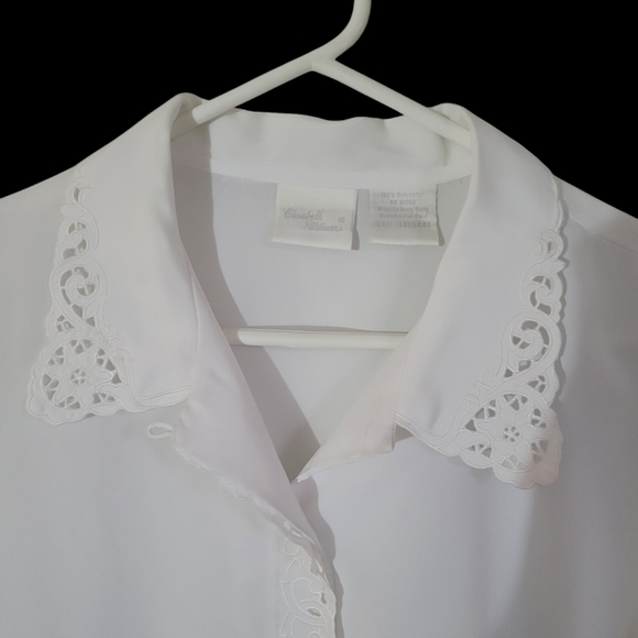 Elizabeth Williams Sz Lg White Long Sleeved Button Down Blouse - Picture 6 of 8
